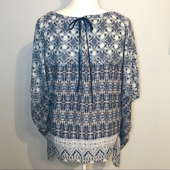 Forever 21 Boho Blouse Medium Blue Multi Flowy - Picture 4 of 8